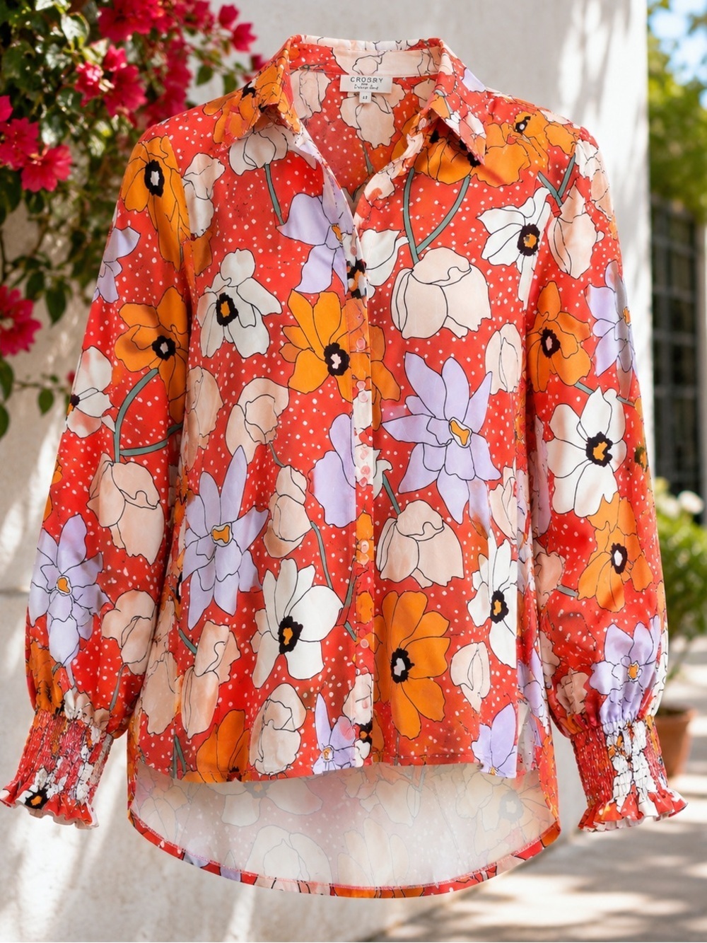 Crosby by Mollie Burch Dopamine Floral Button Front Blouse Balloon Long Sleeves - Picture 13 of 13